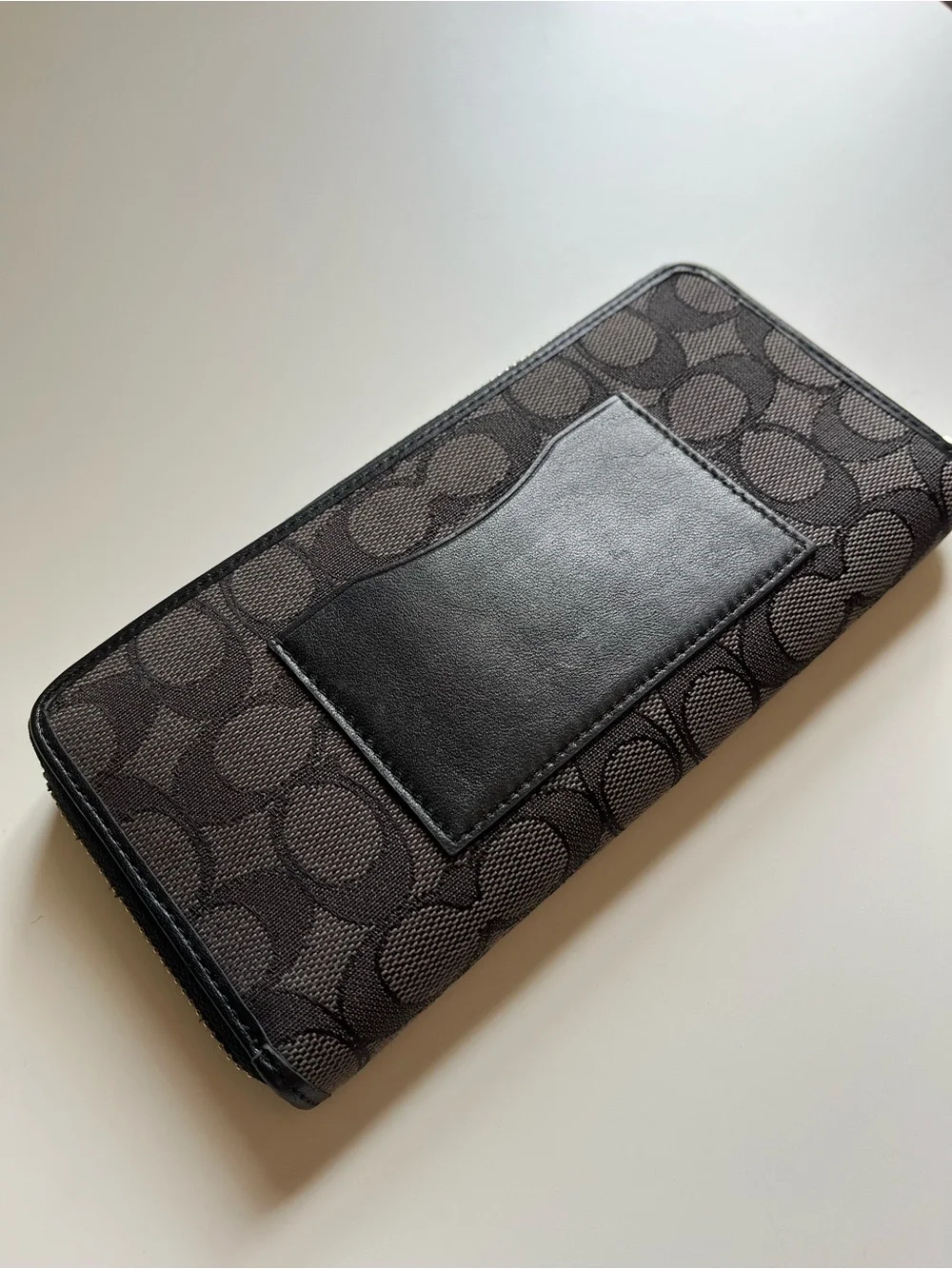 Coach Black and Gray Signature Zip Wallet
